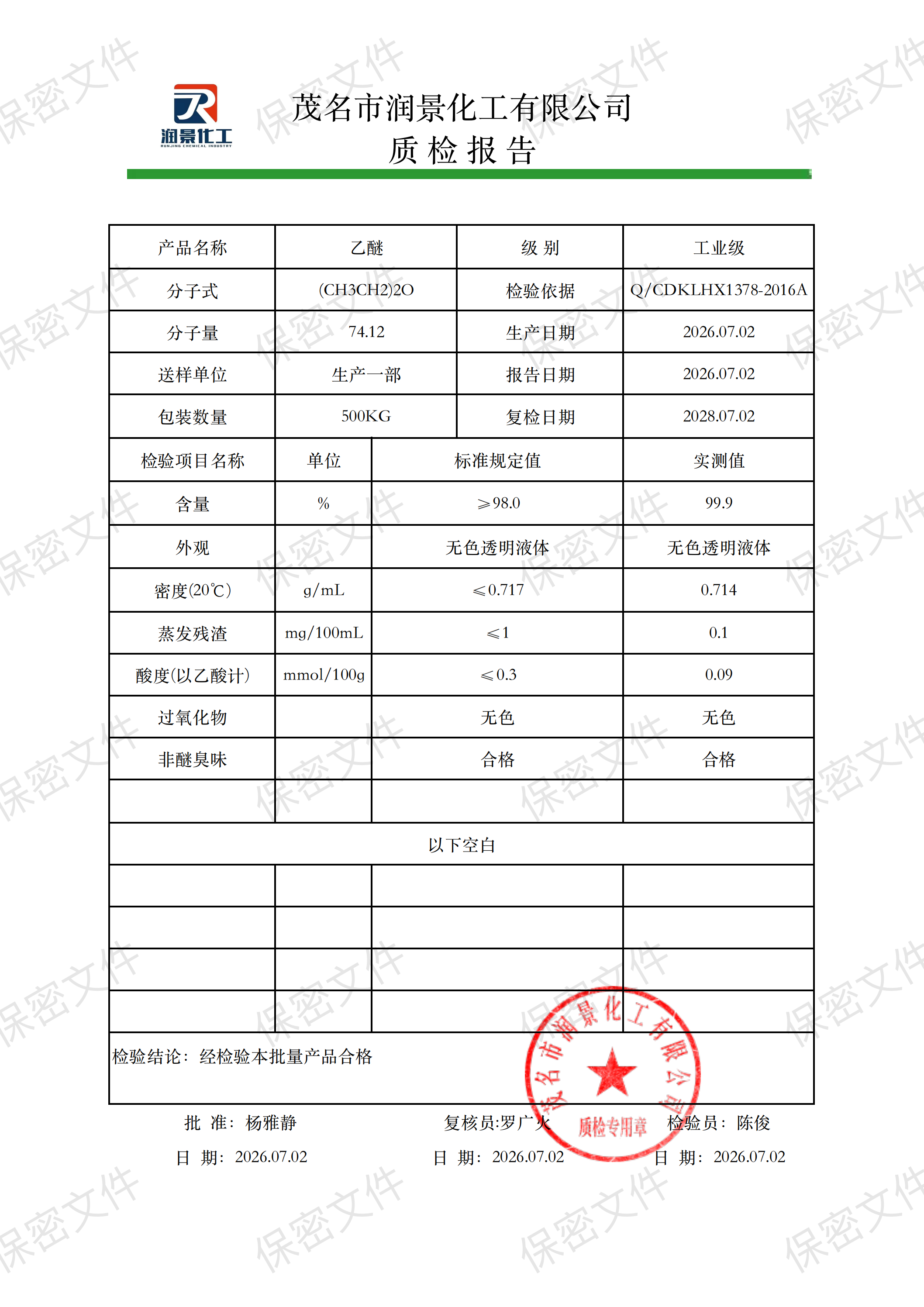 工业级乙醚质检报告（润景）_00.png